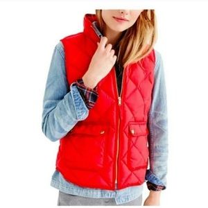 J. Crew Diamond Quilted Down Puffer Vest, Red, Zip Front  Sz: M